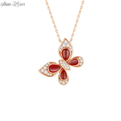 ShanLover Brand 925 Sterling Silver Pendants Necklaces Red Agate White Shell And Turquoise Butterfly Necklace Pendants Jewelry